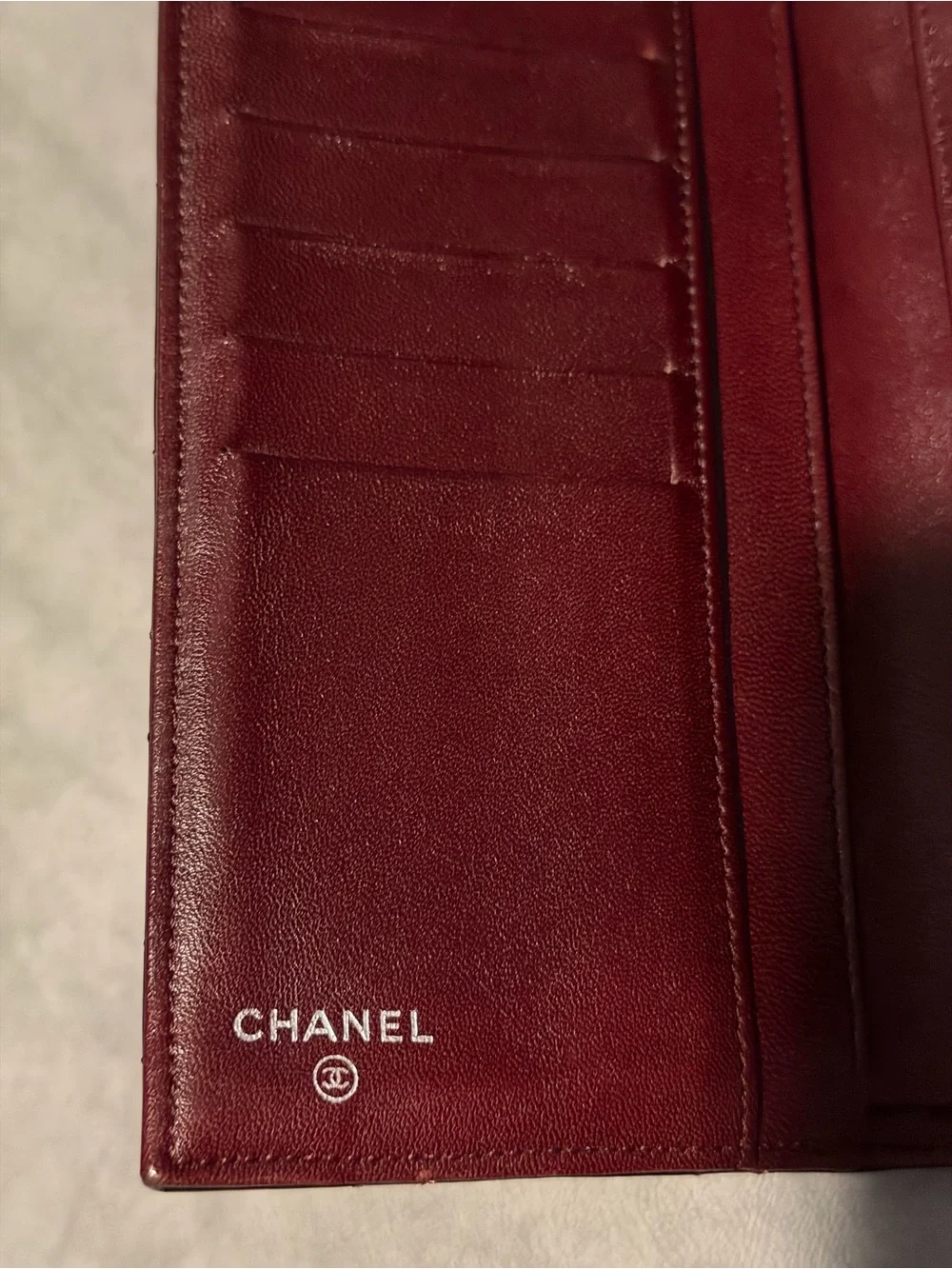 CHANEL Wine Red Medium Flap Patent Wallet Hologram w/ Chain and Authent Cert